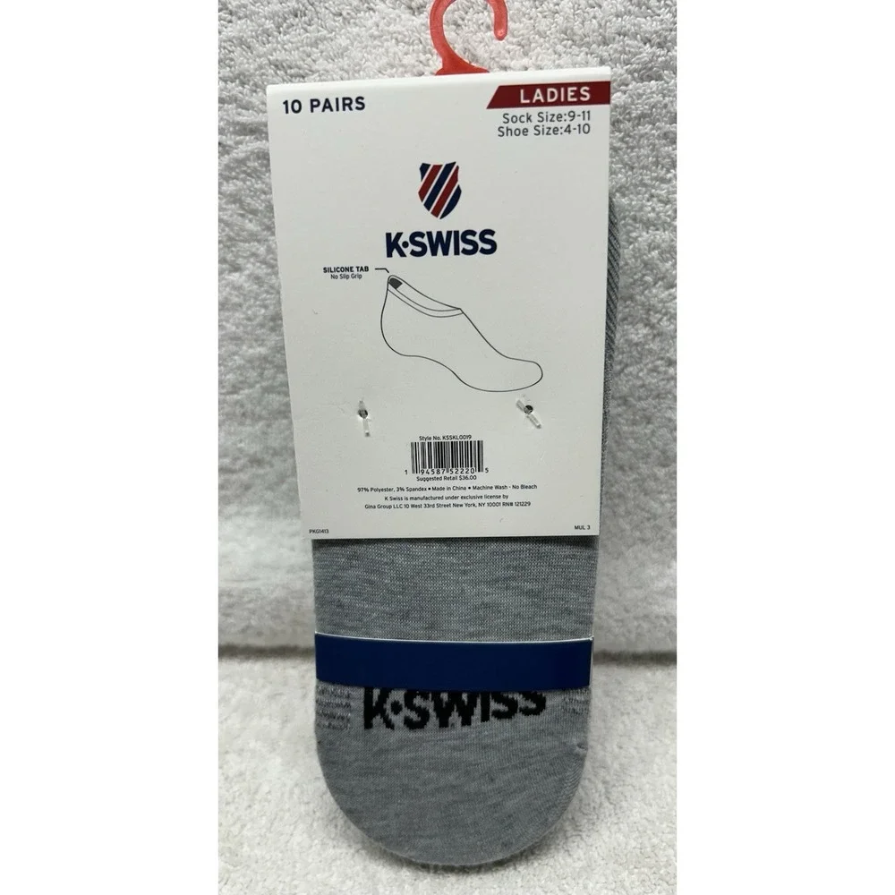 K Swiss Womens Size 9-11 10 Pairs Silicone Tab Stays In Place All Day Socks (U6)